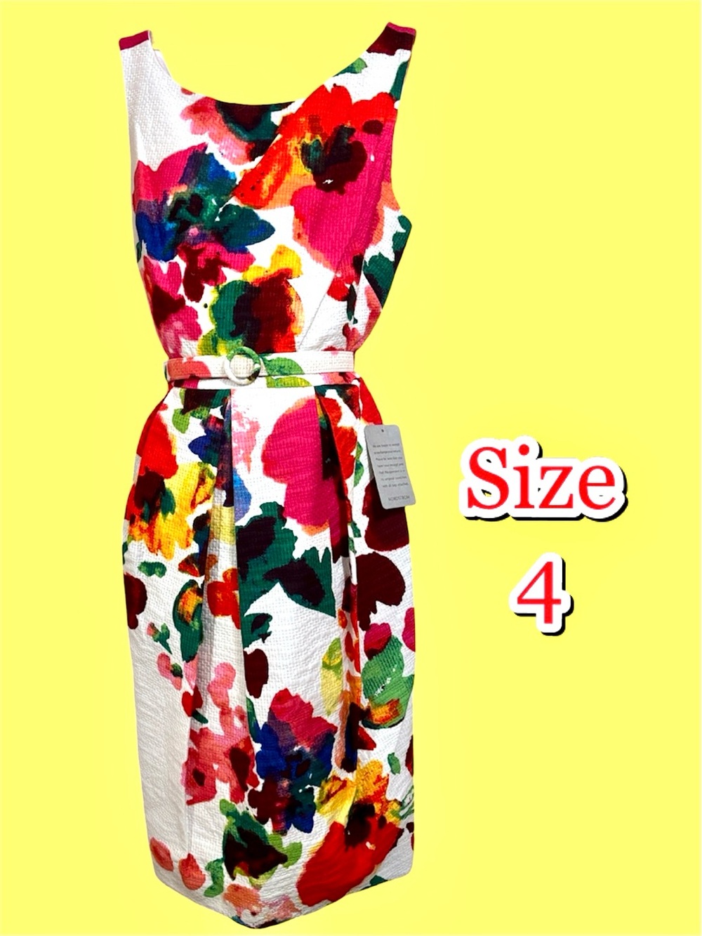 Size 4 Brand new Eliza J White Floral Textured Belted Sheath Dress
